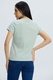 Polera Mujer Básica Print Verde Agua Verde / XL