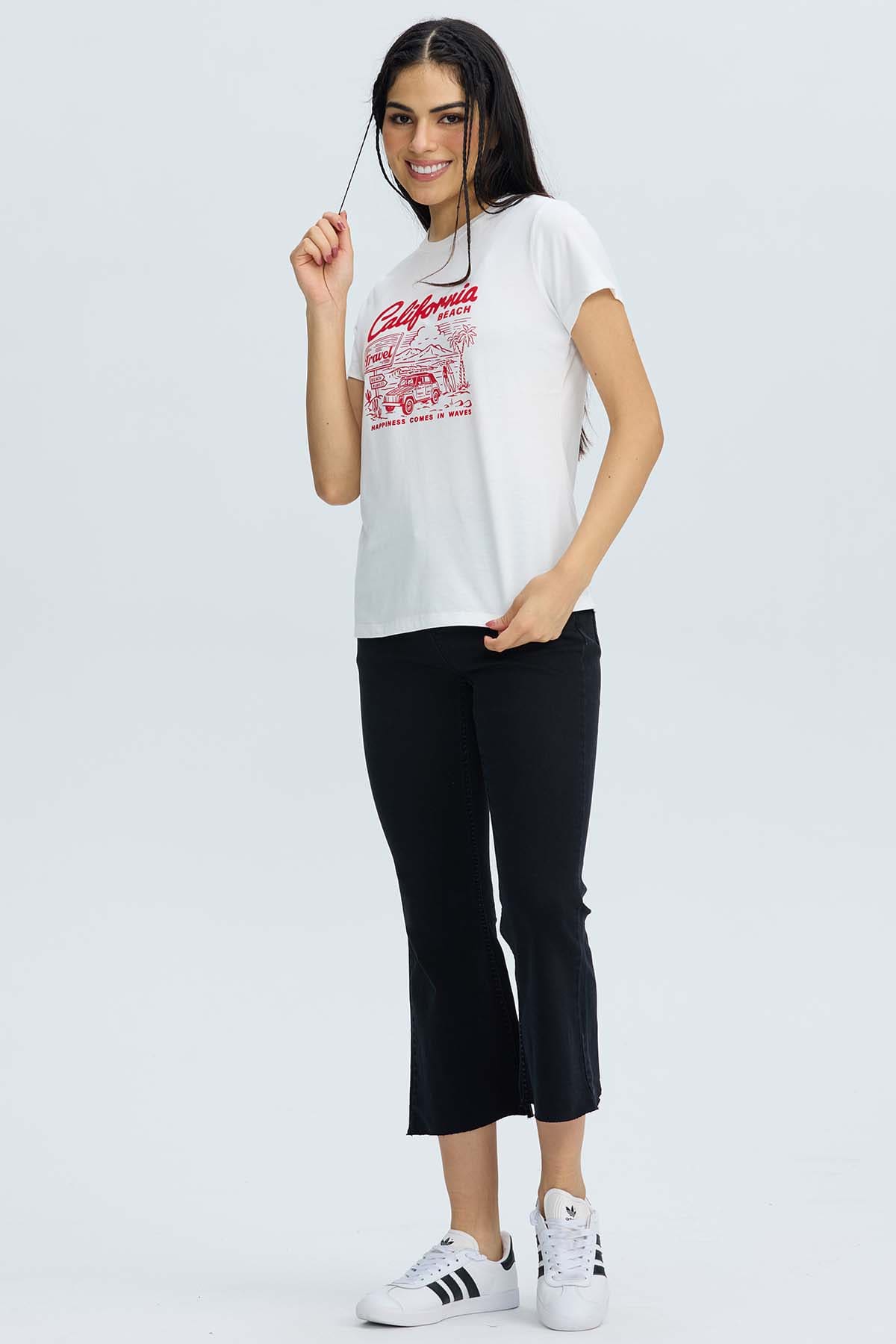 Polera Mujer Básica Print Crudo Blanco / XL
