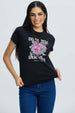 Polera Mujer Básica Print Negro / Fucsia Negro / XL
