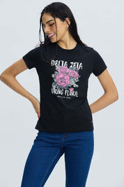 Polera Mujer Básica Print Negro / Fucsia Negro / XL
