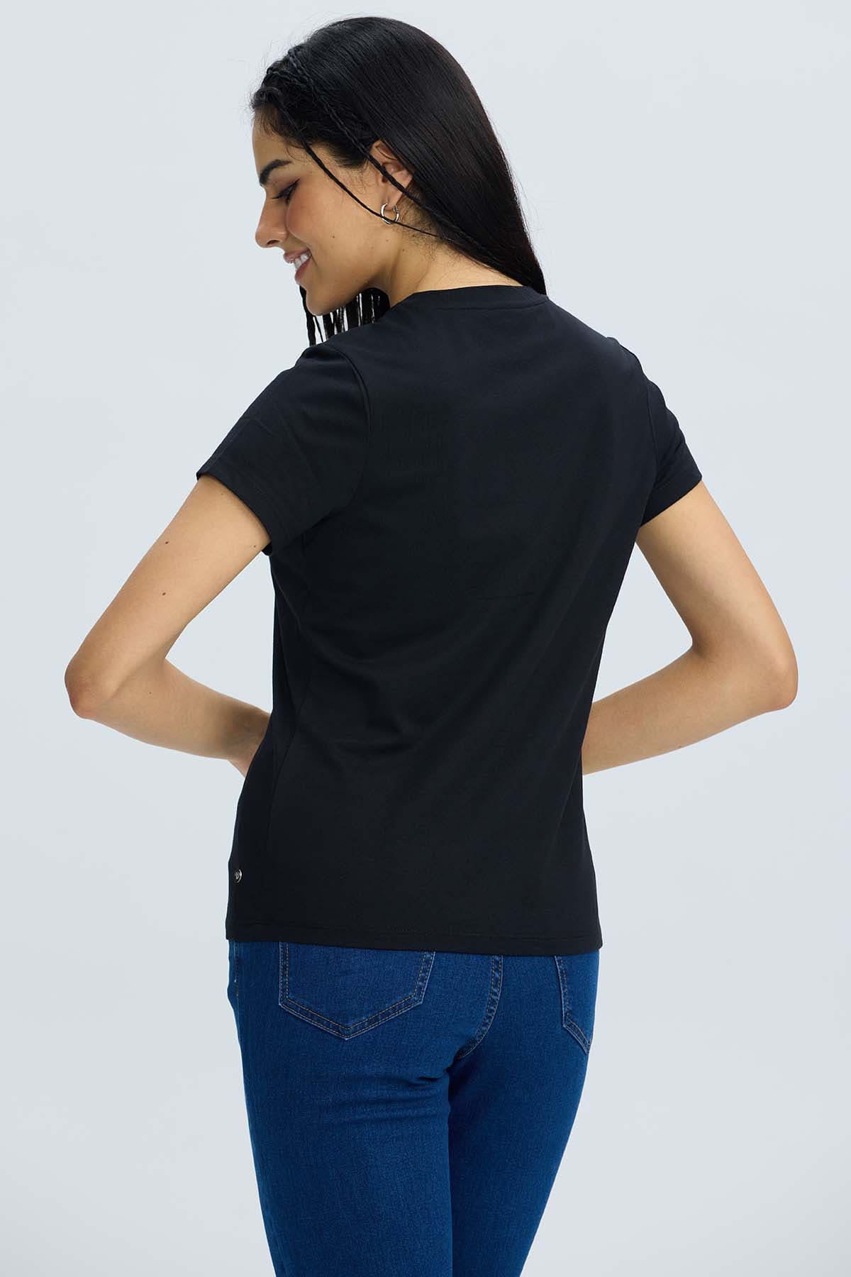Polera Mujer Básica Print Negro / Fucsia Negro / XL