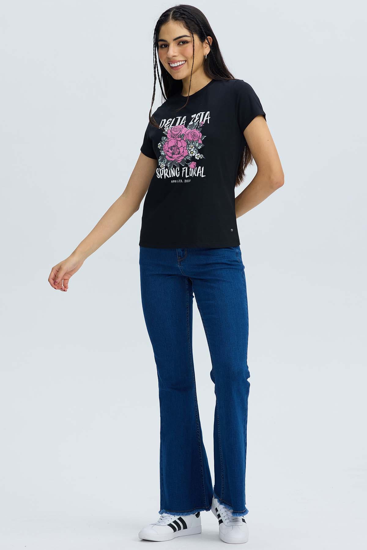 Polera Mujer Básica Print Negro / Fucsia Negro / XL