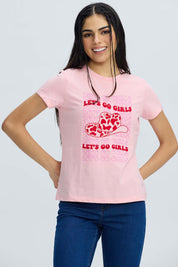 Polera Mujer Básica Print Palo Rosa Rosado / XL