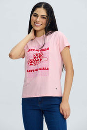 Polera Mujer Básica Print Palo Rosa Rosado / XL
