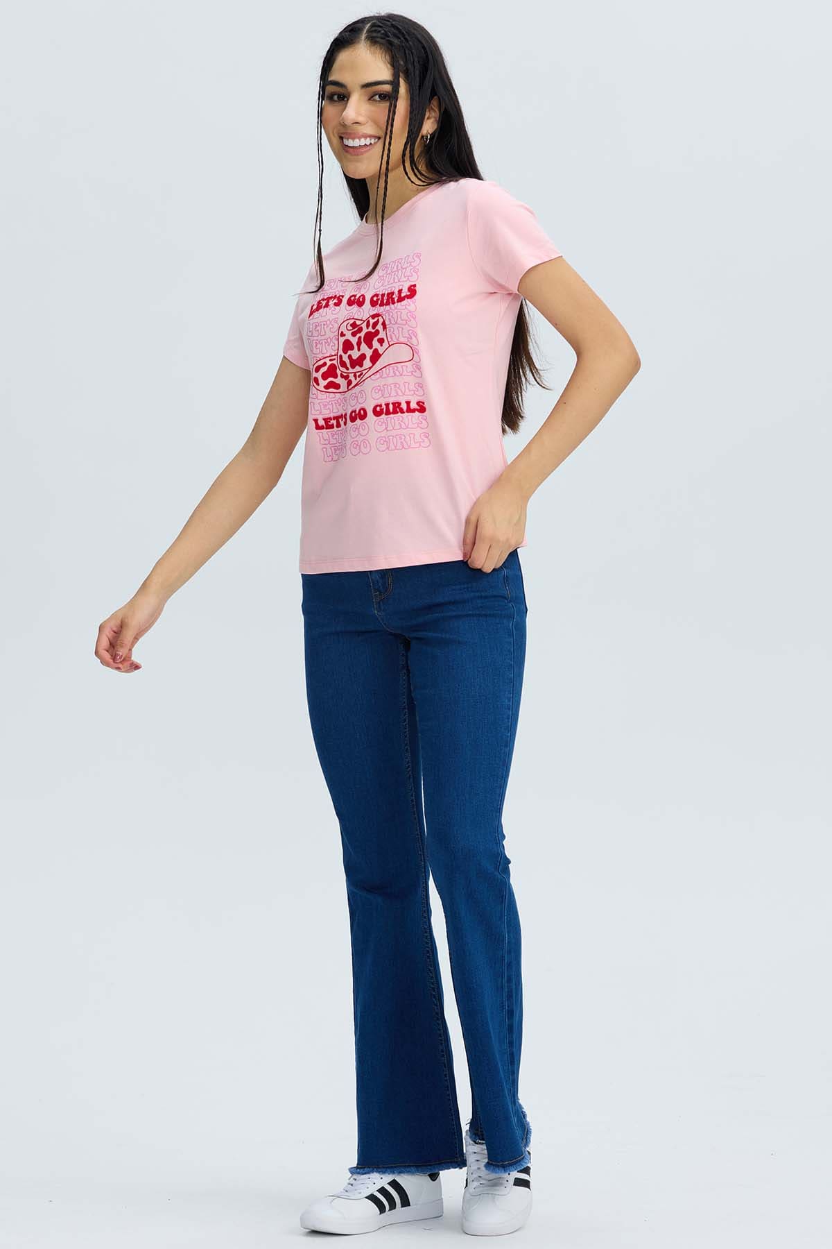 Polera Mujer Básica Print Palo Rosa Rosado / XL