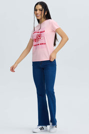 Polera Mujer Básica Print Palo Rosa Rosado / XL