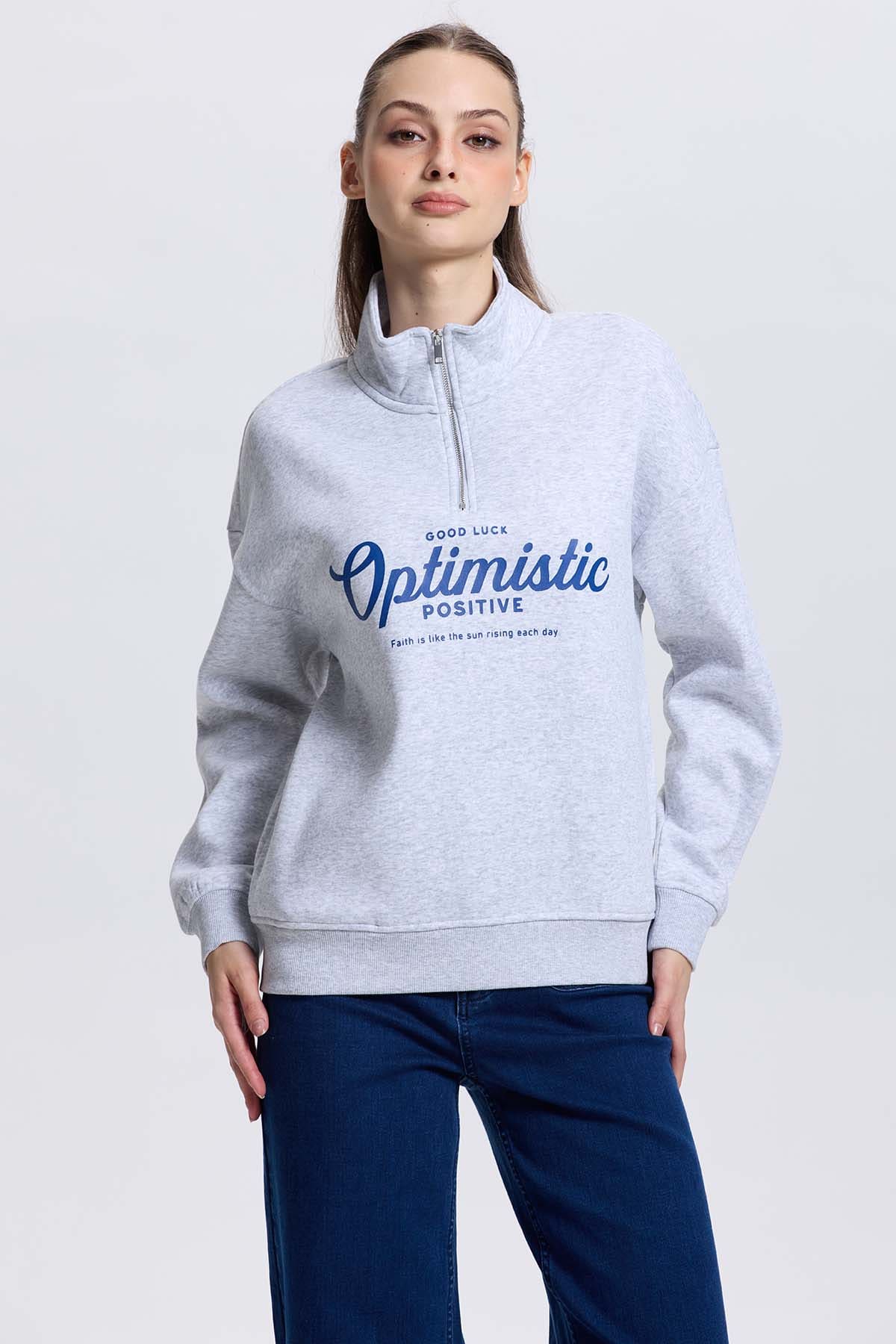 Polerón Mujer Medio Zipper Gris Melange