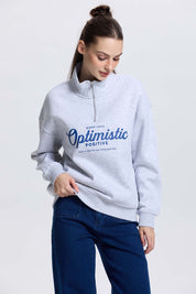 Polerón Mujer Medio Zipper Gris Melange