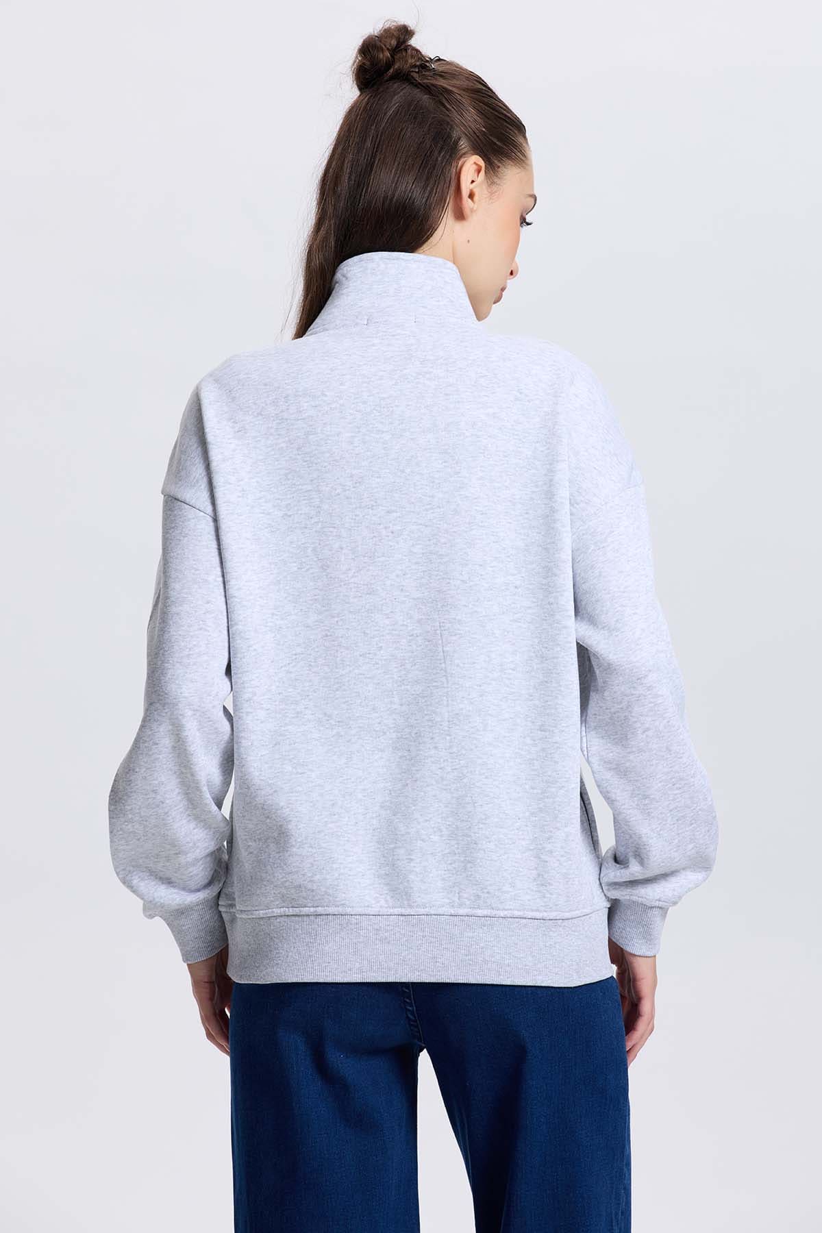 Polerón Mujer Medio Zipper Gris Melange
