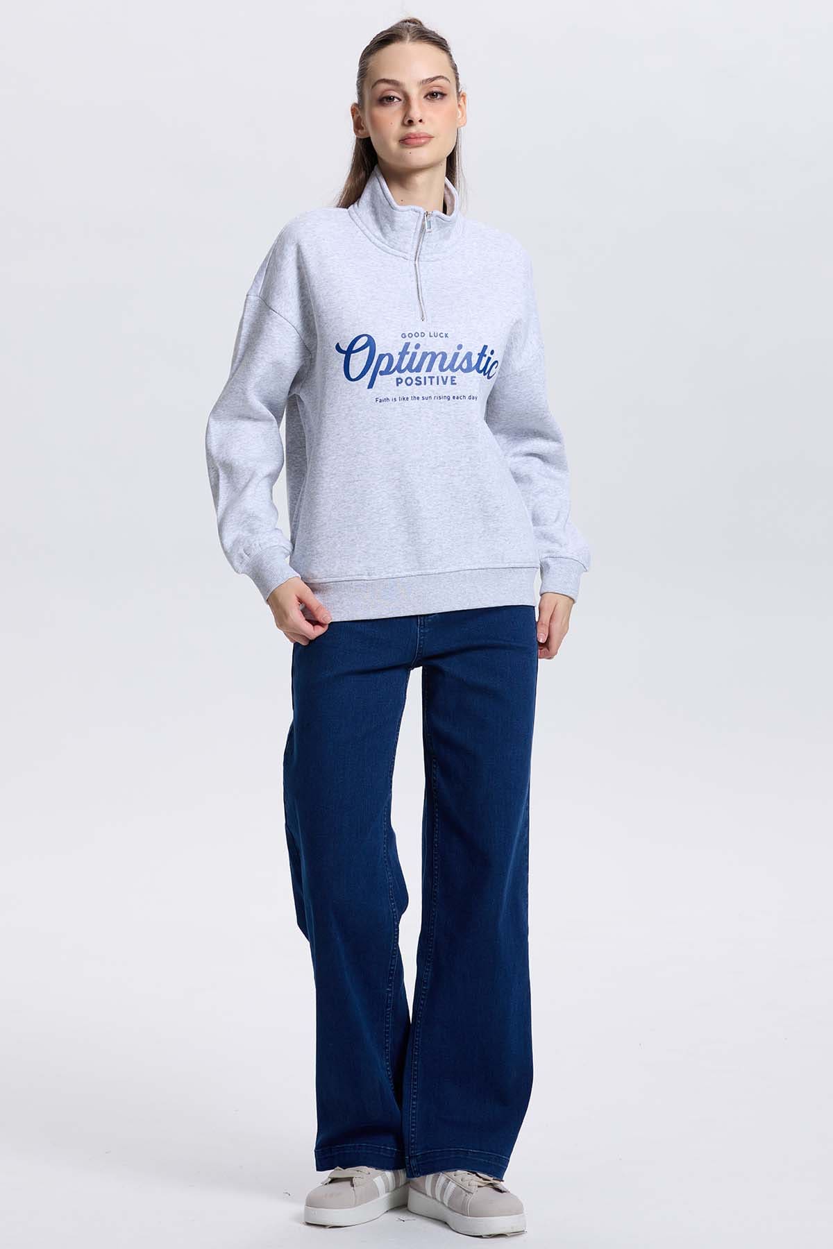 Polerón Mujer Medio Zipper Gris Melange