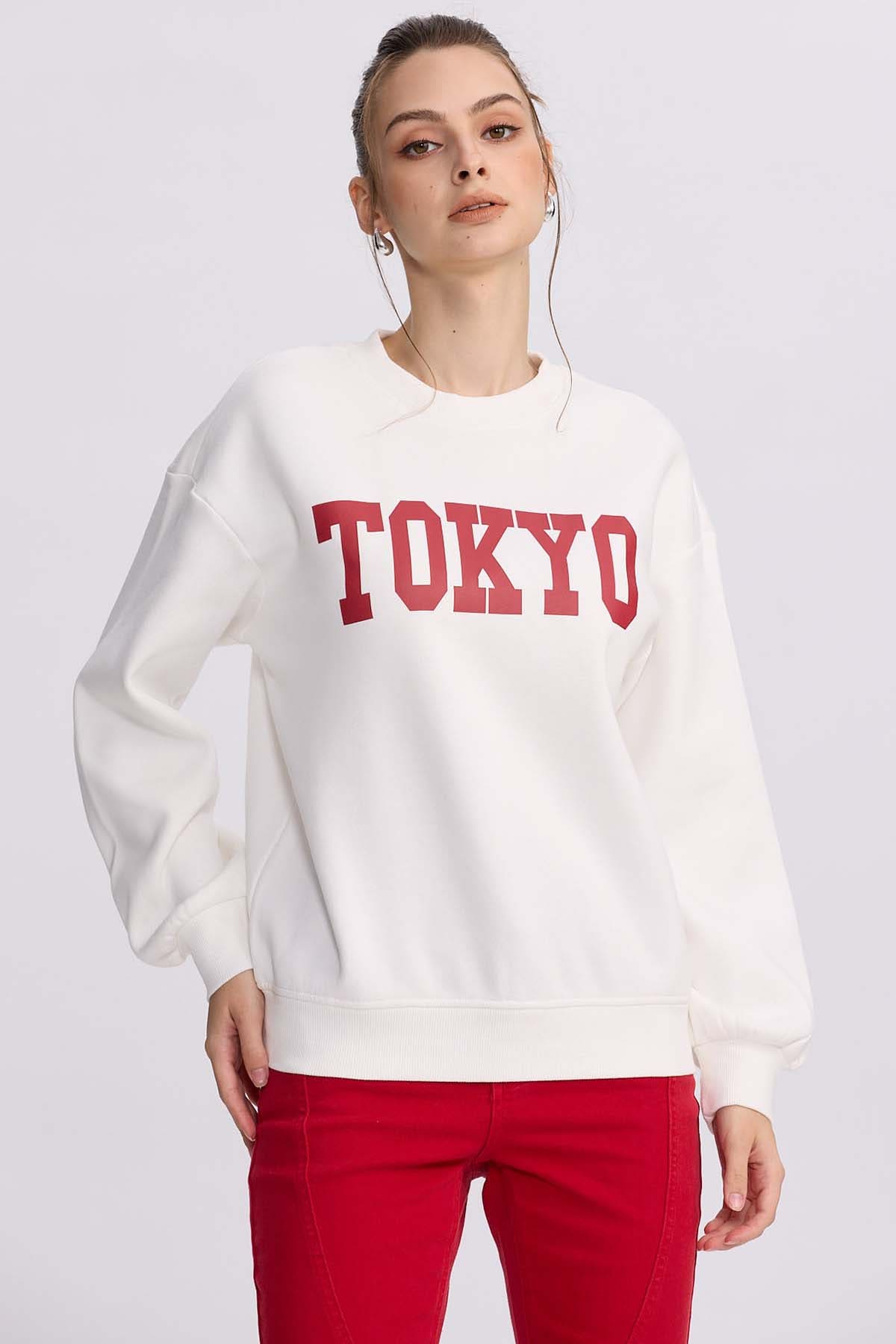 Polerón Mujer Print Crema