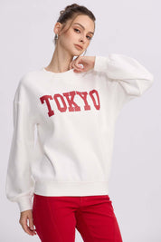 Polerón Mujer Print Crema