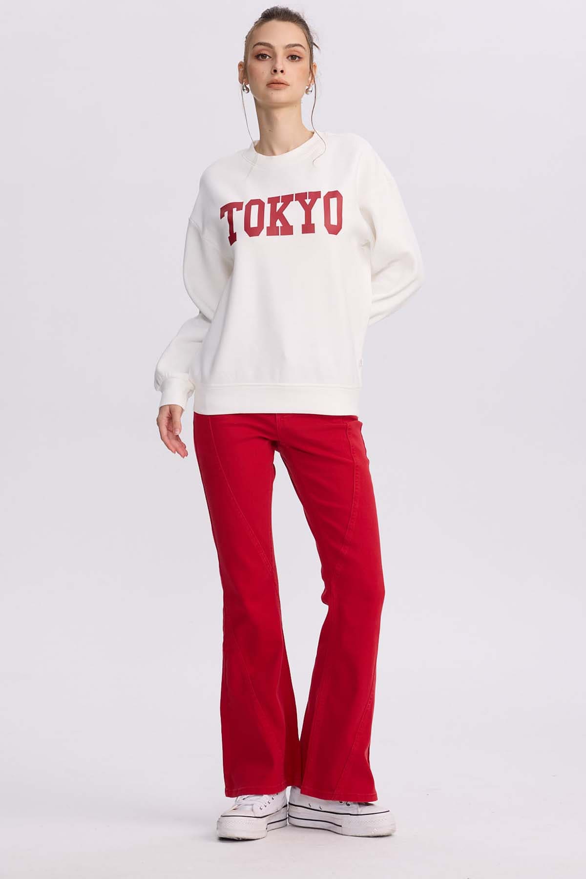 Polerón Mujer Print Crema