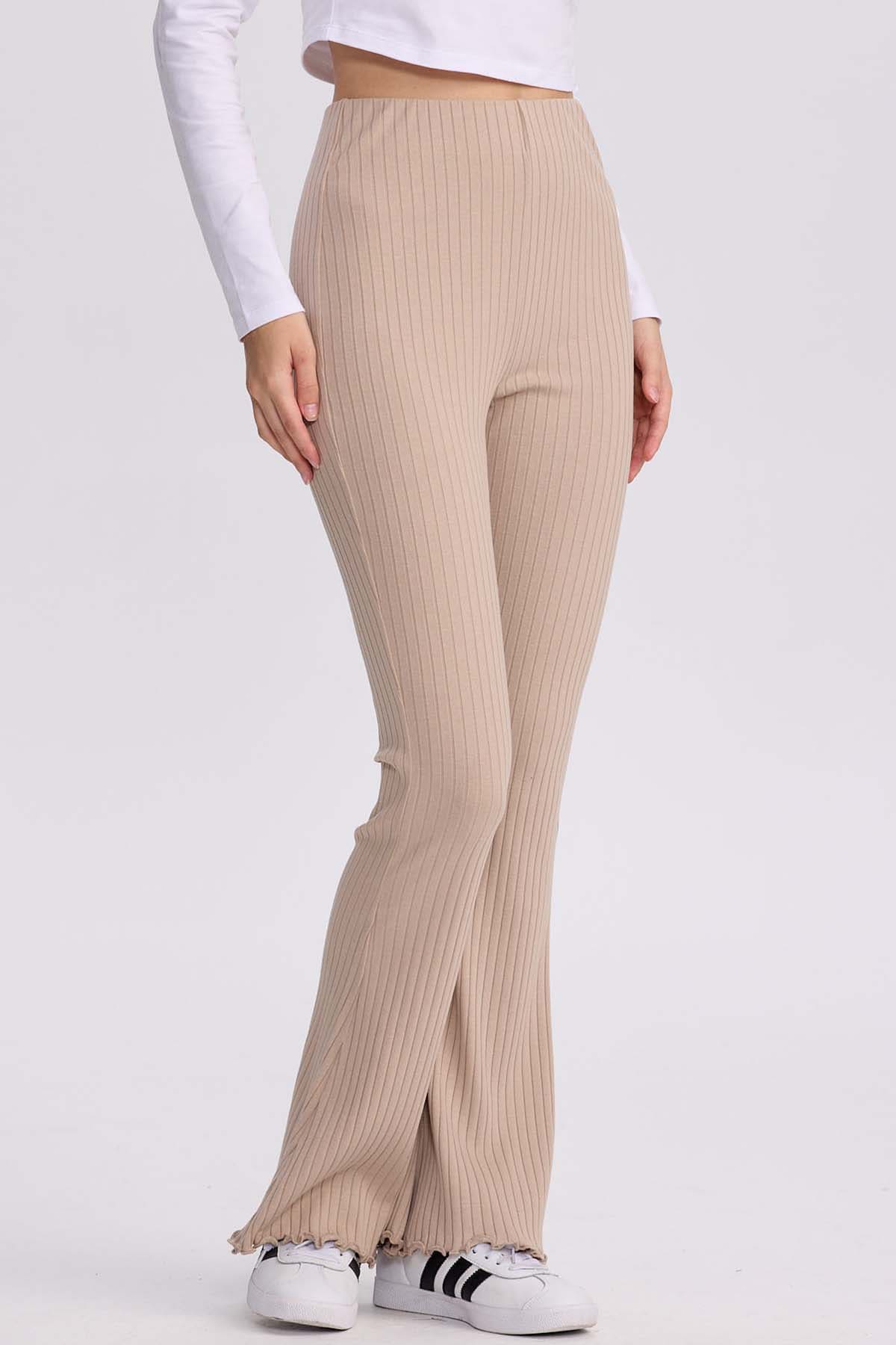 Pantalón Mujer Flare Rib Beige
