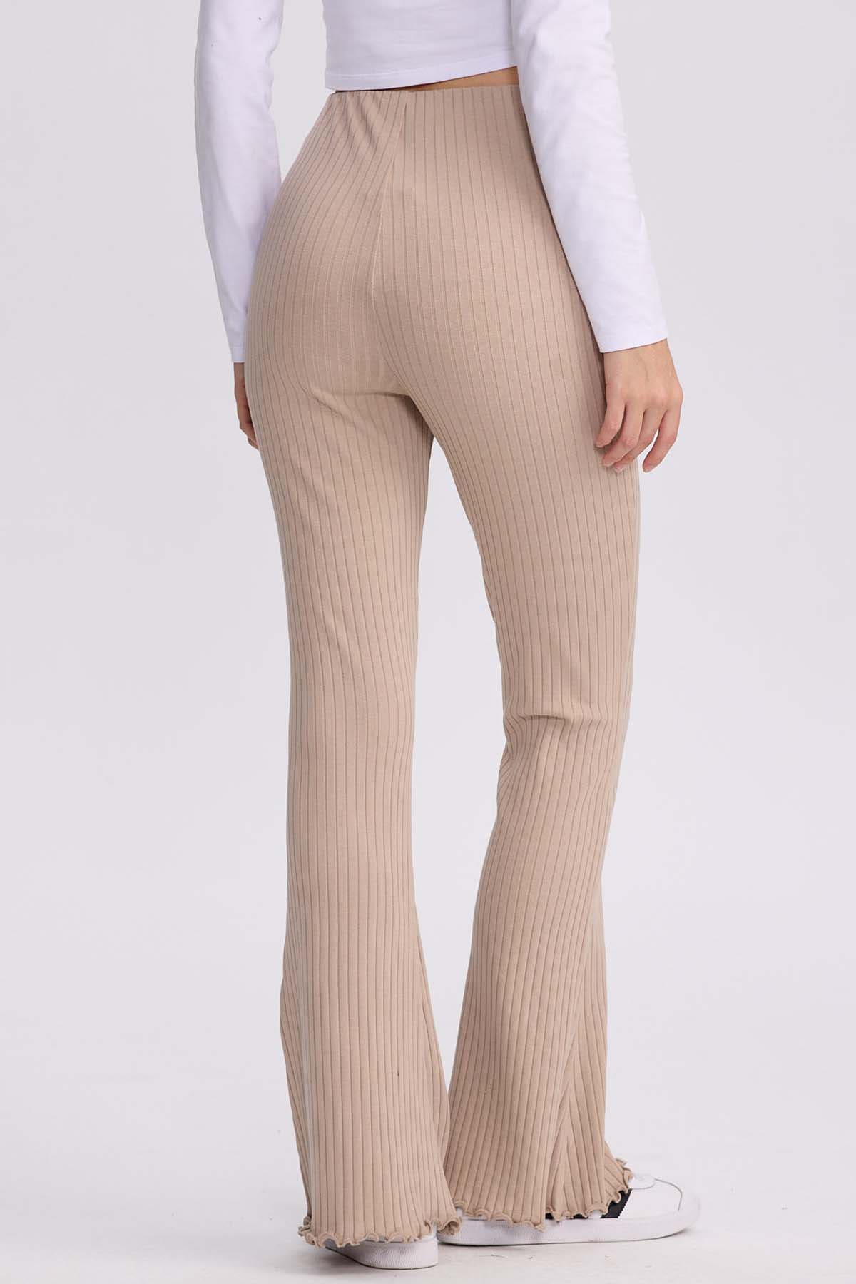 Pantalón Mujer Flare Rib Beige