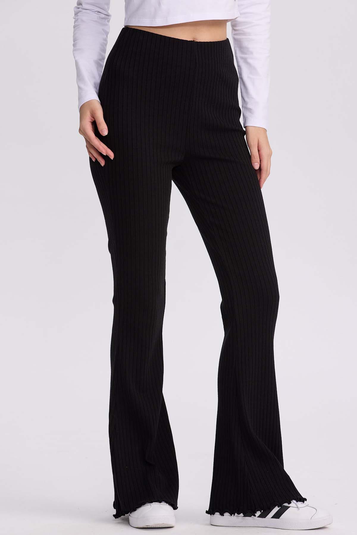 Pantalón Mujer Flare Rib Negro