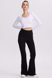 Pantalón Mujer Flare Rib Negro