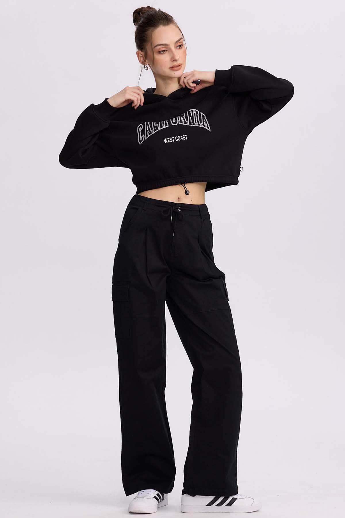Polerón Mujer Cropped Negro