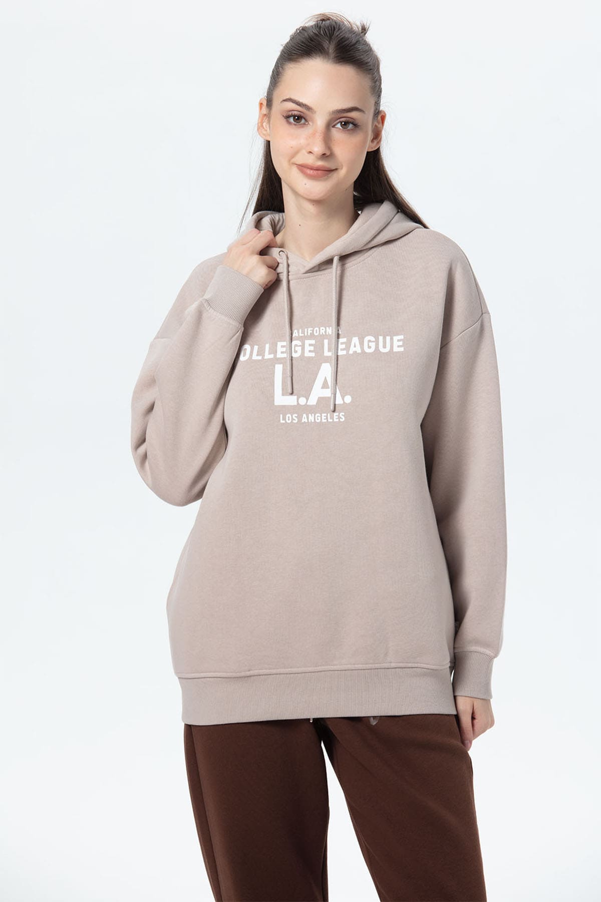 Polerón Mujer Oversize Print Beige