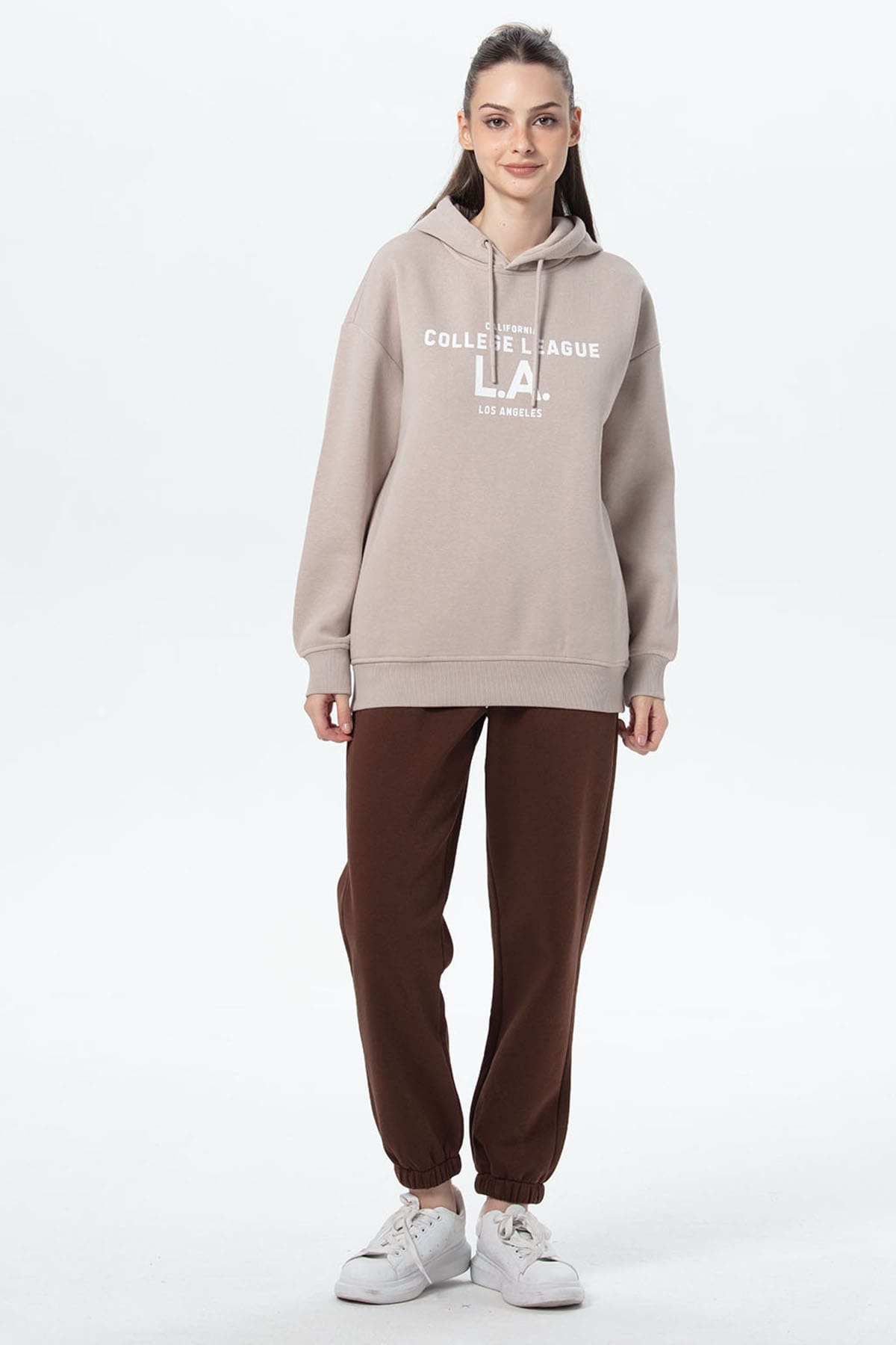 Polerón Mujer Oversize Print Beige