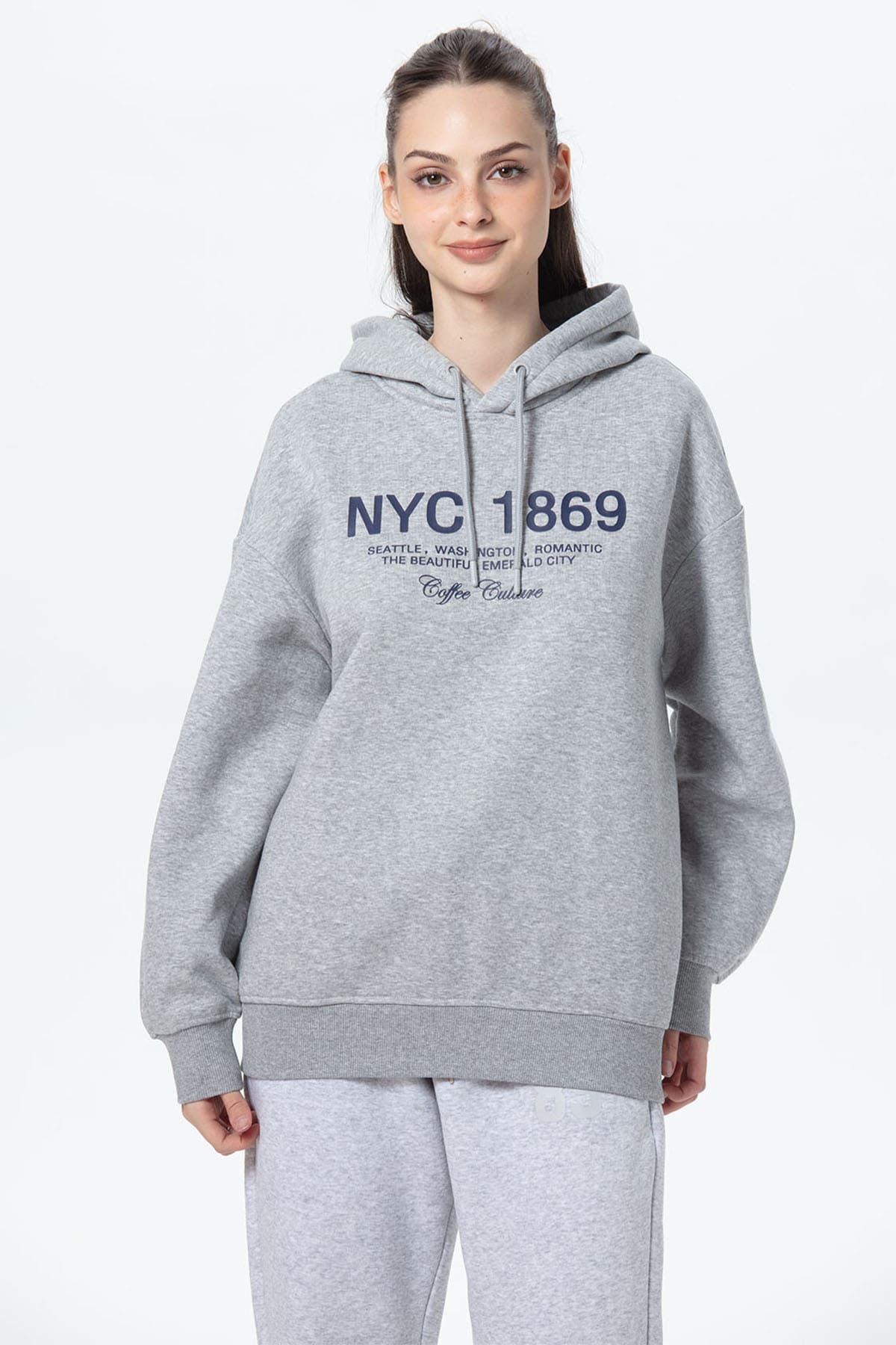 Polerón Mujer Oversize Print Gris Melange