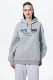 Polerón Mujer Oversize Print Gris Melange
