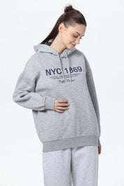 Polerón Mujer Oversize Print Gris Melange