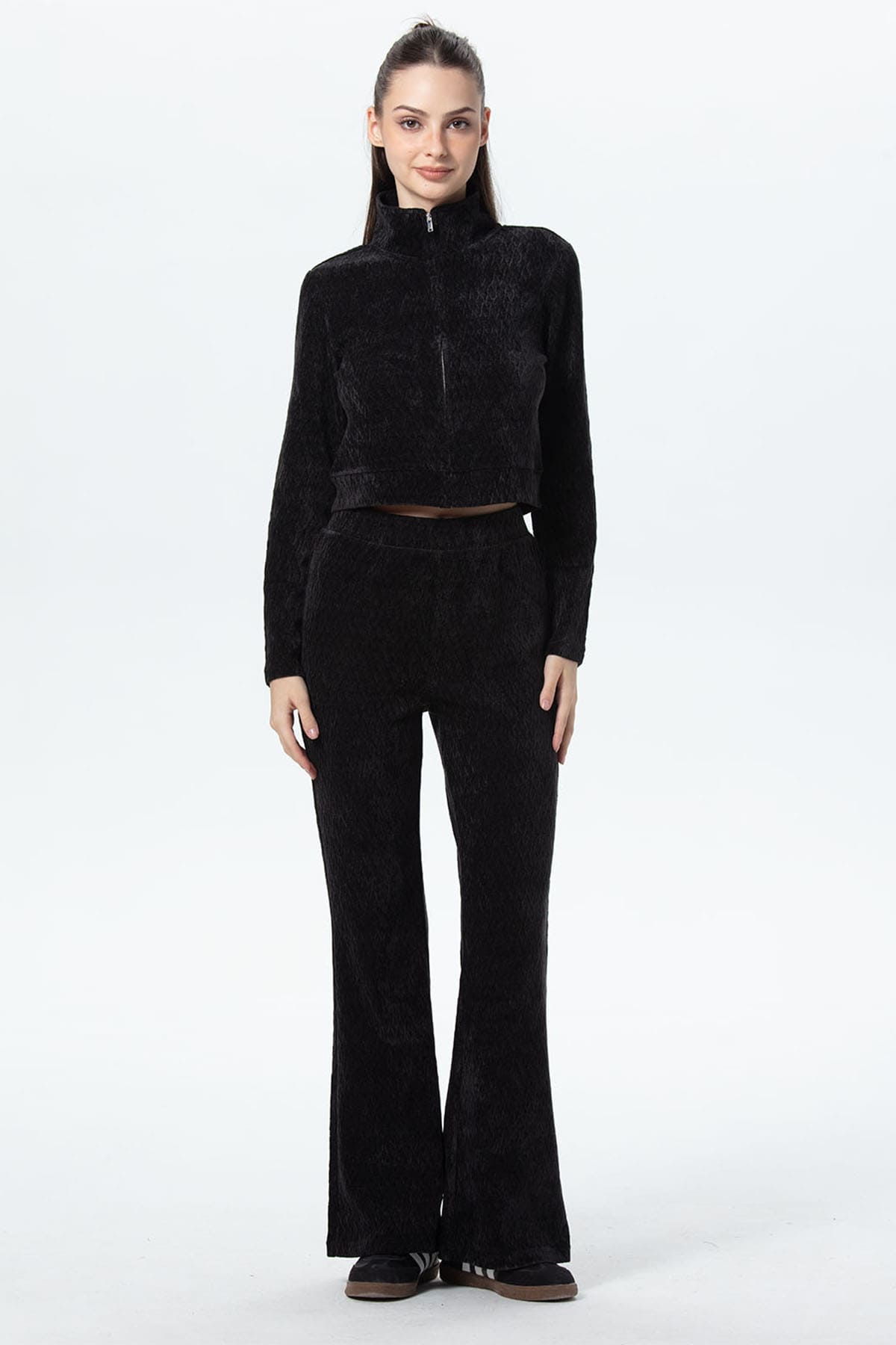 Pantalón Mujer Flare Chenille Negro