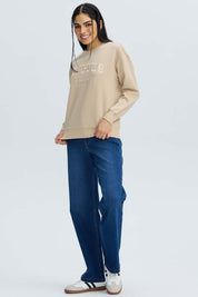 Polerón Mujer Oversize Bordado Beige