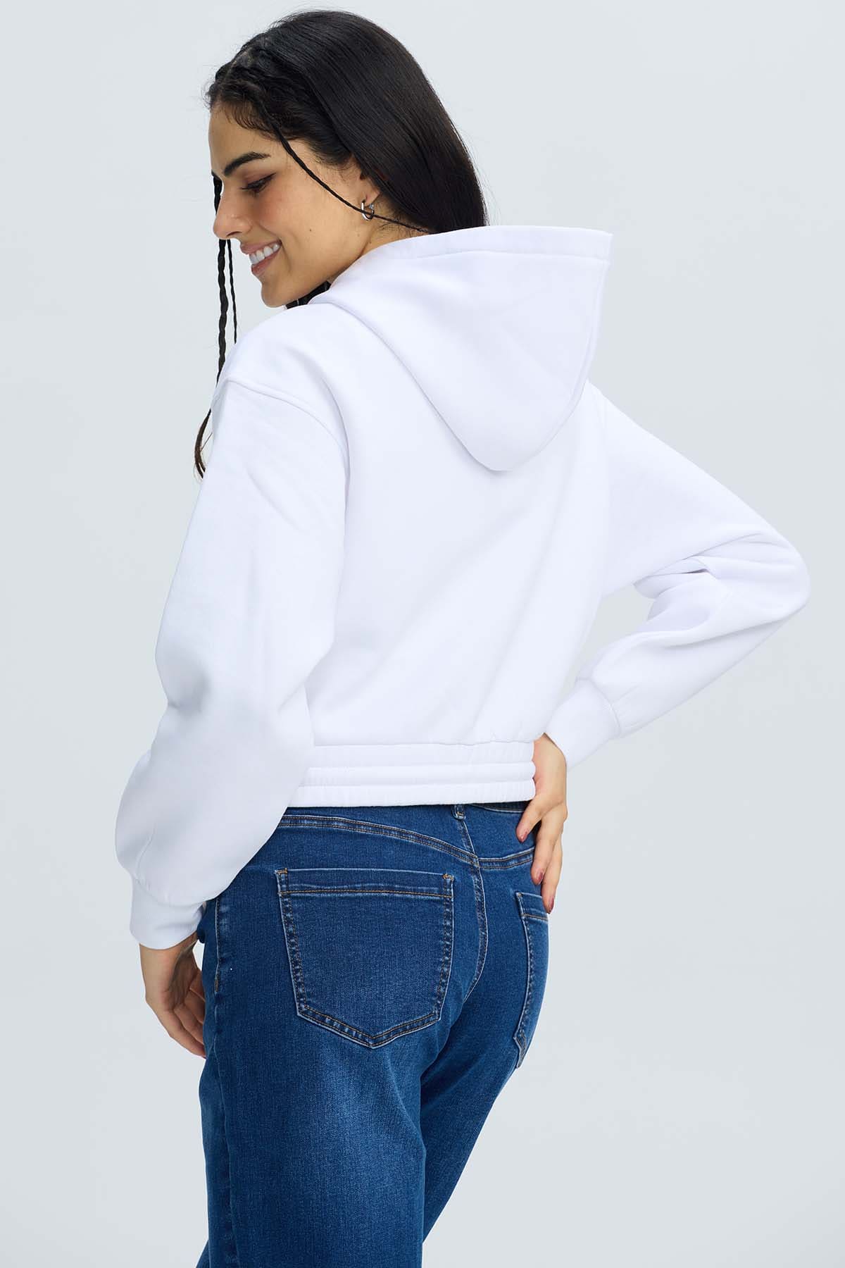 Polerón Mujer Zipper Crop Blanco Blanco / XL
