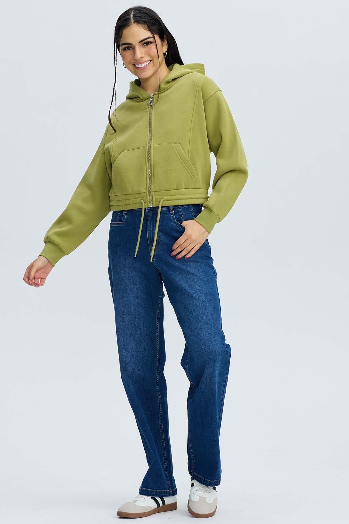 Polerón Mujer Zipper Crop Verde Verde / XL
