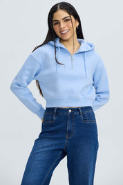 Polerón Mujer Medio Zipper Crop Celeste Azul / XL
