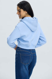 Polerón Mujer Medio Zipper Crop Celeste Azul / XL
