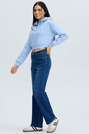 Polerón Mujer Medio Zipper Crop Celeste Azul / XL