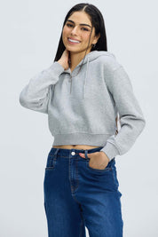 Polerón Mujer Medio Zipper Crop Gris Melange Gris / XL