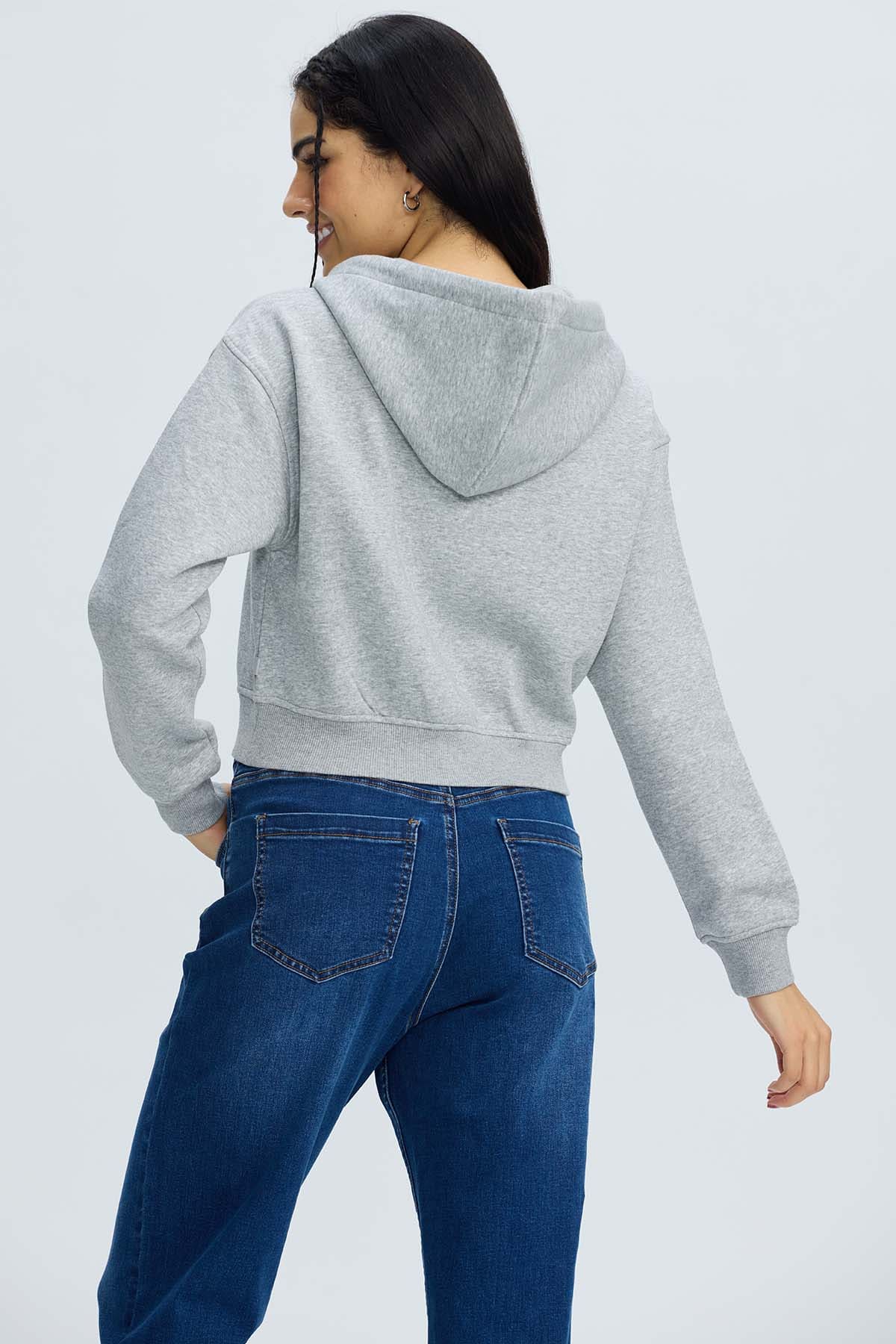 Polerón Mujer Medio Zipper Crop Gris Melange Gris / XL
