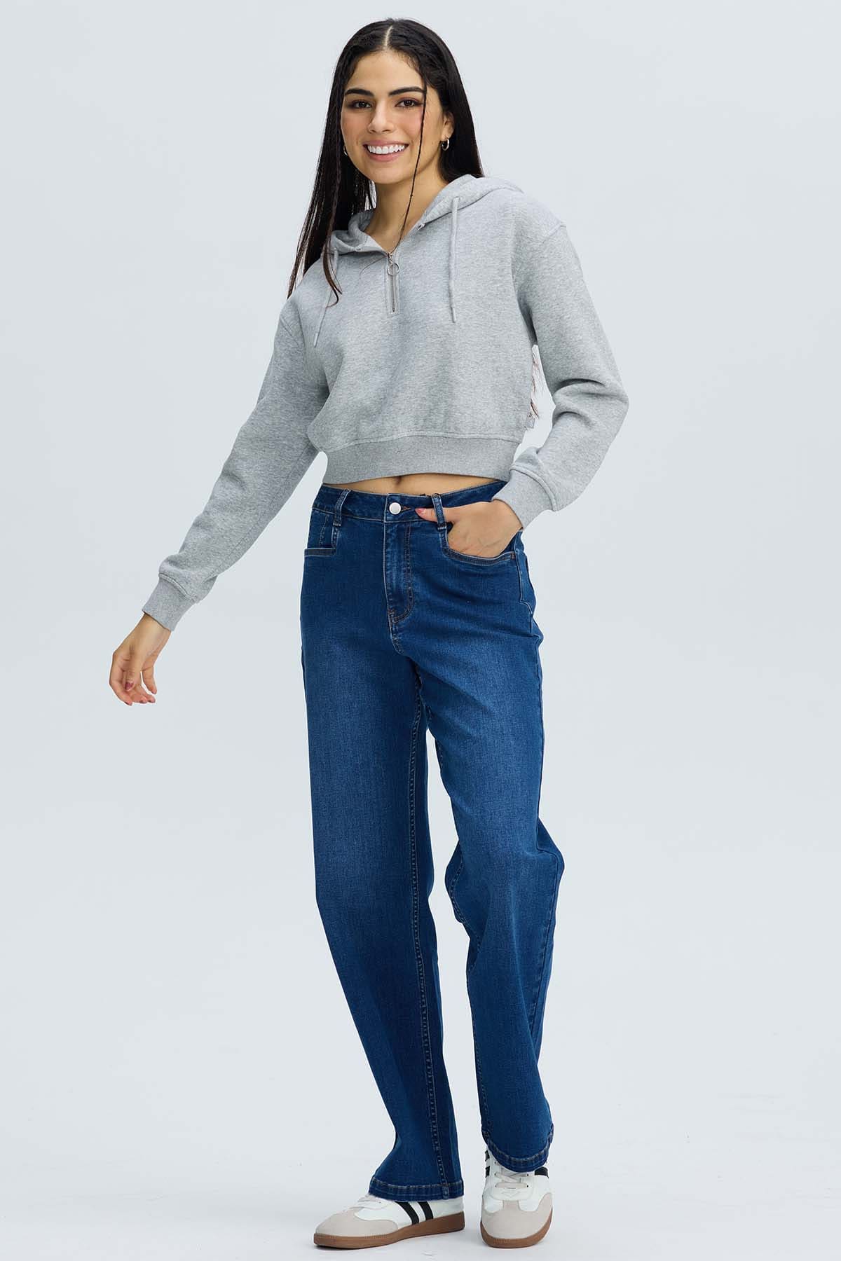 Polerón Mujer Medio Zipper Crop Gris Melange Gris / XL