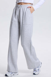 Pantalón Buzo Mujer Wide Leg Gris Melange
