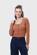 Polera Mujer Rib Botones Café
