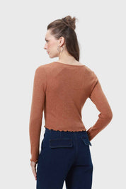 Polera Mujer Rib Botones Café