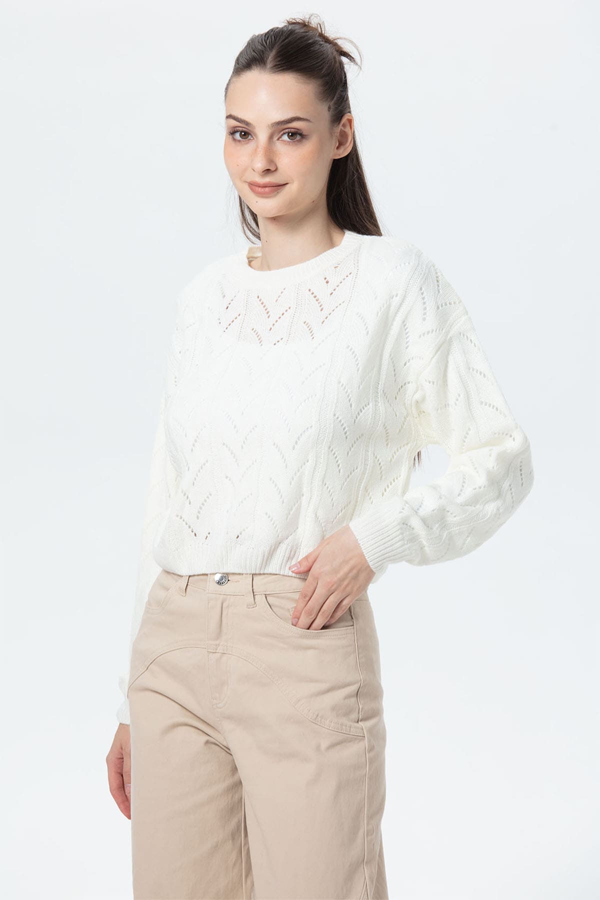 Sweater Mujer Calado Crudo