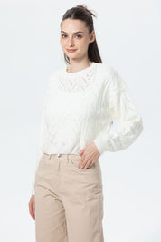 Sweater Mujer Calado Crudo
