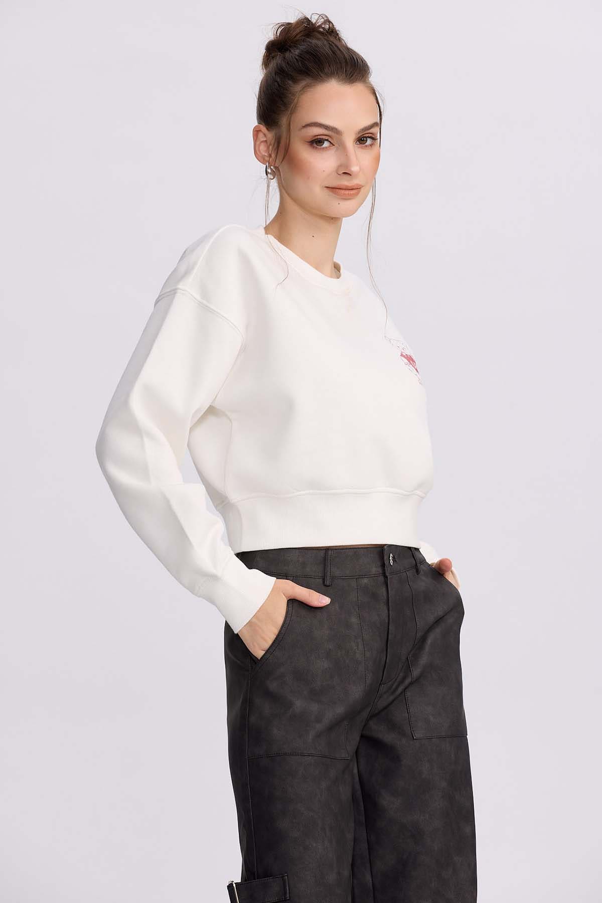 Polerón Mujer Crop Print Blanco