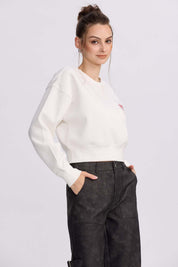 Polerón Mujer Crop Print Blanco