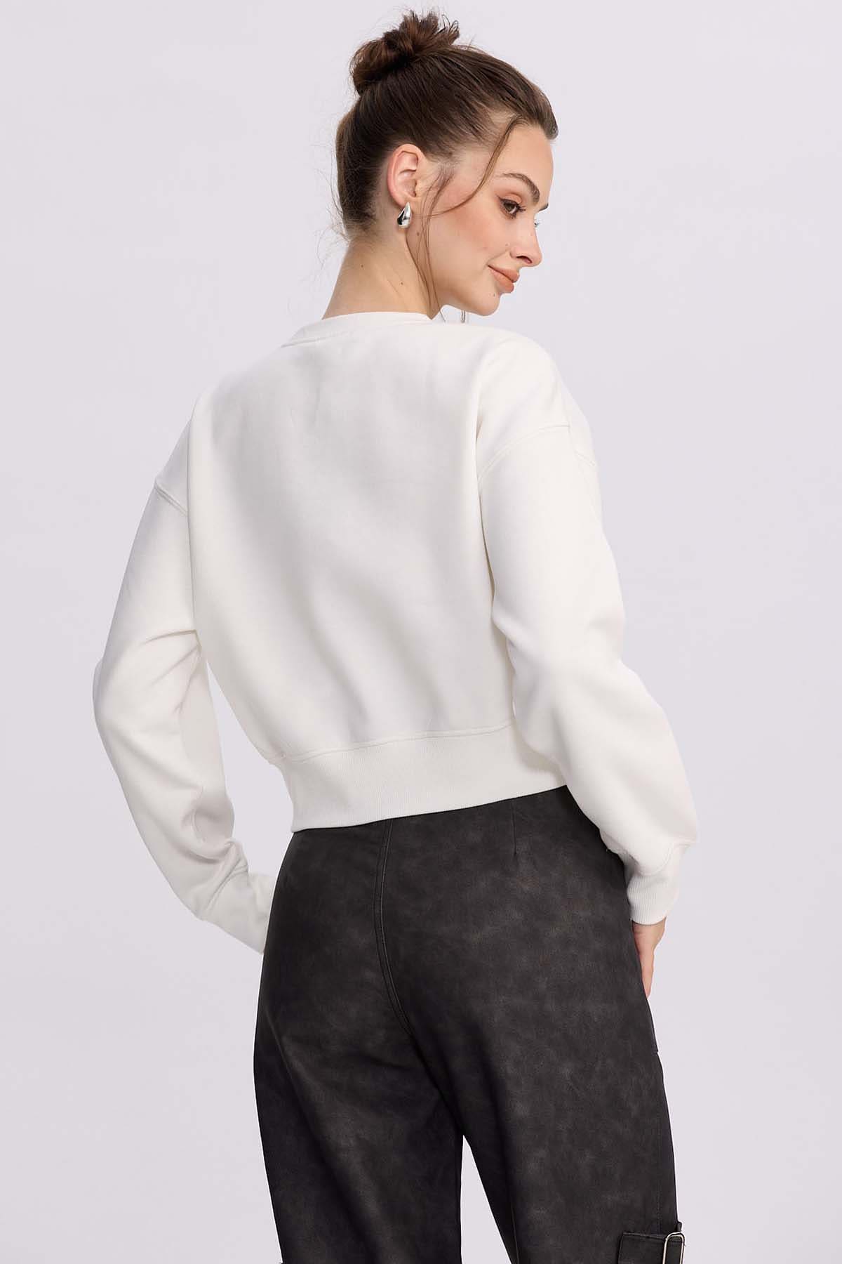 Polerón Mujer Crop Print Blanco