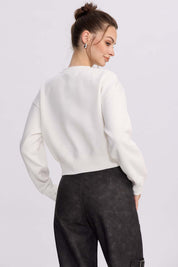 Polerón Mujer Crop Print Blanco