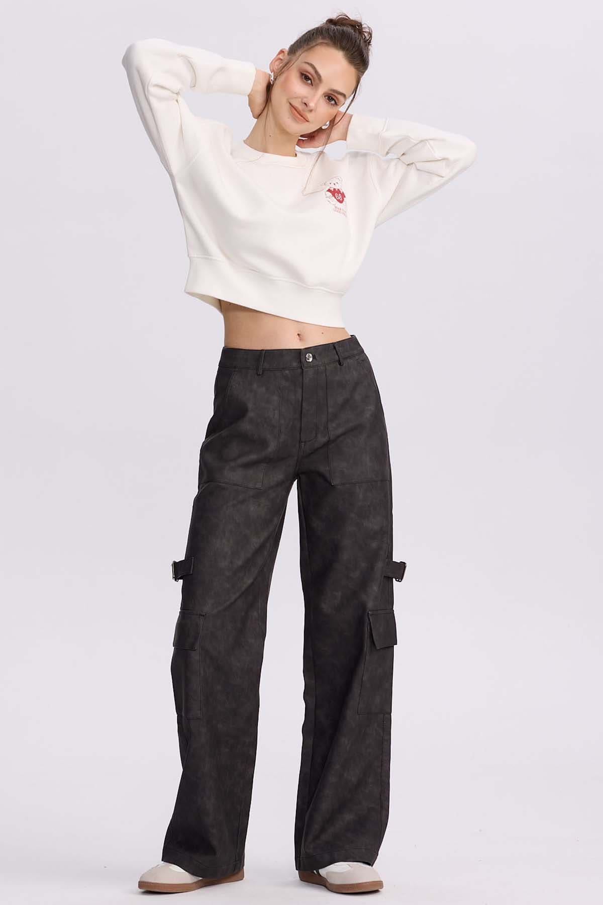 Polerón Mujer Crop Print Blanco