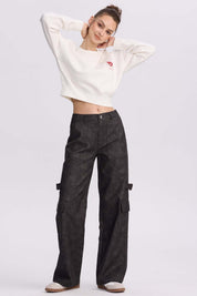 Polerón Mujer Crop Print Blanco