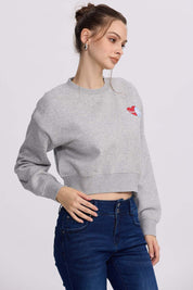 Polerón Mujer Crop Print Gris Melange