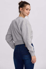 Polerón Mujer Crop Print Gris Melange